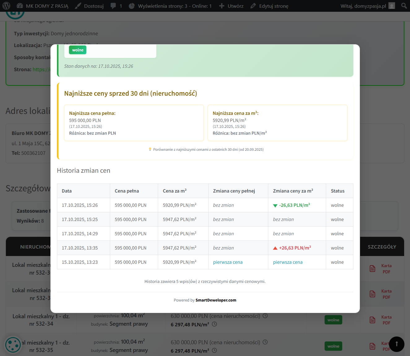 Aplikacja do historii cen nieruchomości - WordPress - zarządzanie sprzedażą - nowa ustawa deweloperska z 2025 r.