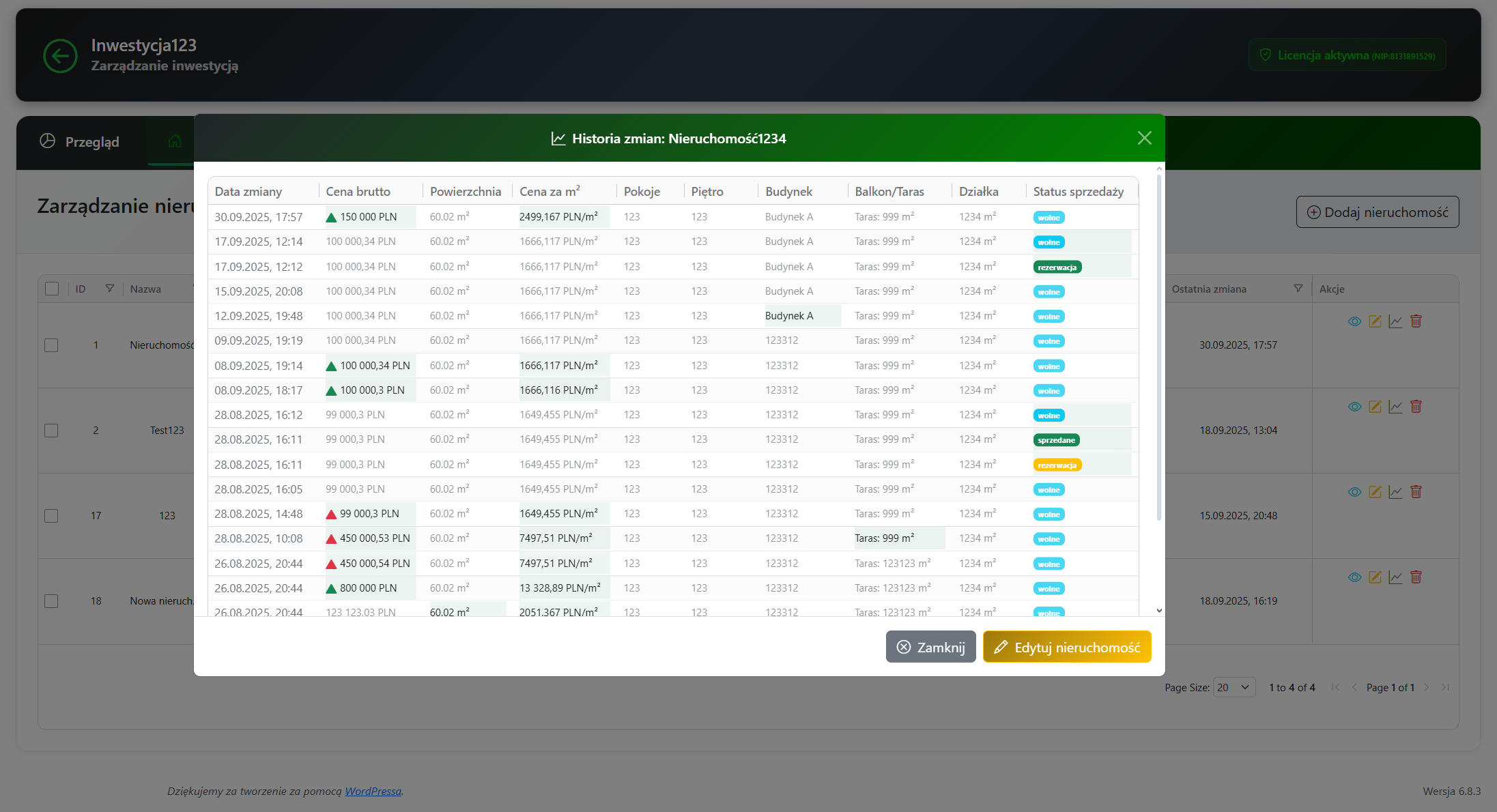 Historia cen nieruchomości zgodnie z nową ustawą dla deweloperów - historia zmian cen, automatyzacja wysyłki XML, CSV do "dane.gov.pl"