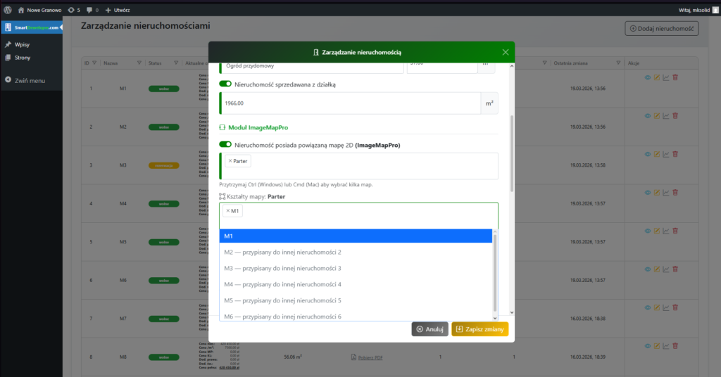 Panel administracyjny - SmartDeweloper.com - integracja z ImageMapPro